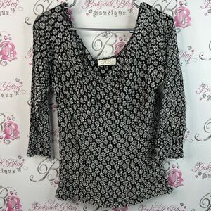 Cache long sleeve to paisley flowers crinkled Black and White Patterned Blouse